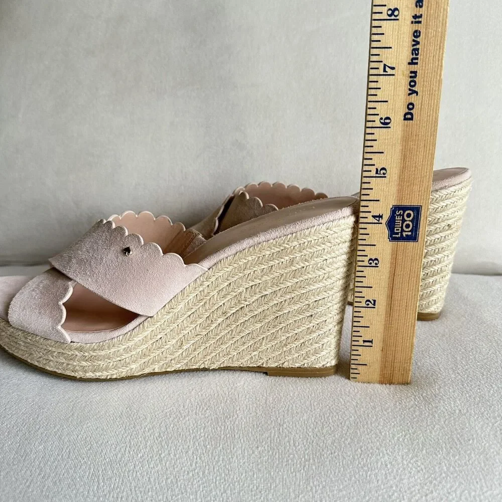 Kate spade Tegan Scallop Wedge Pink Suede Slip On Mule Size 9 NWOB